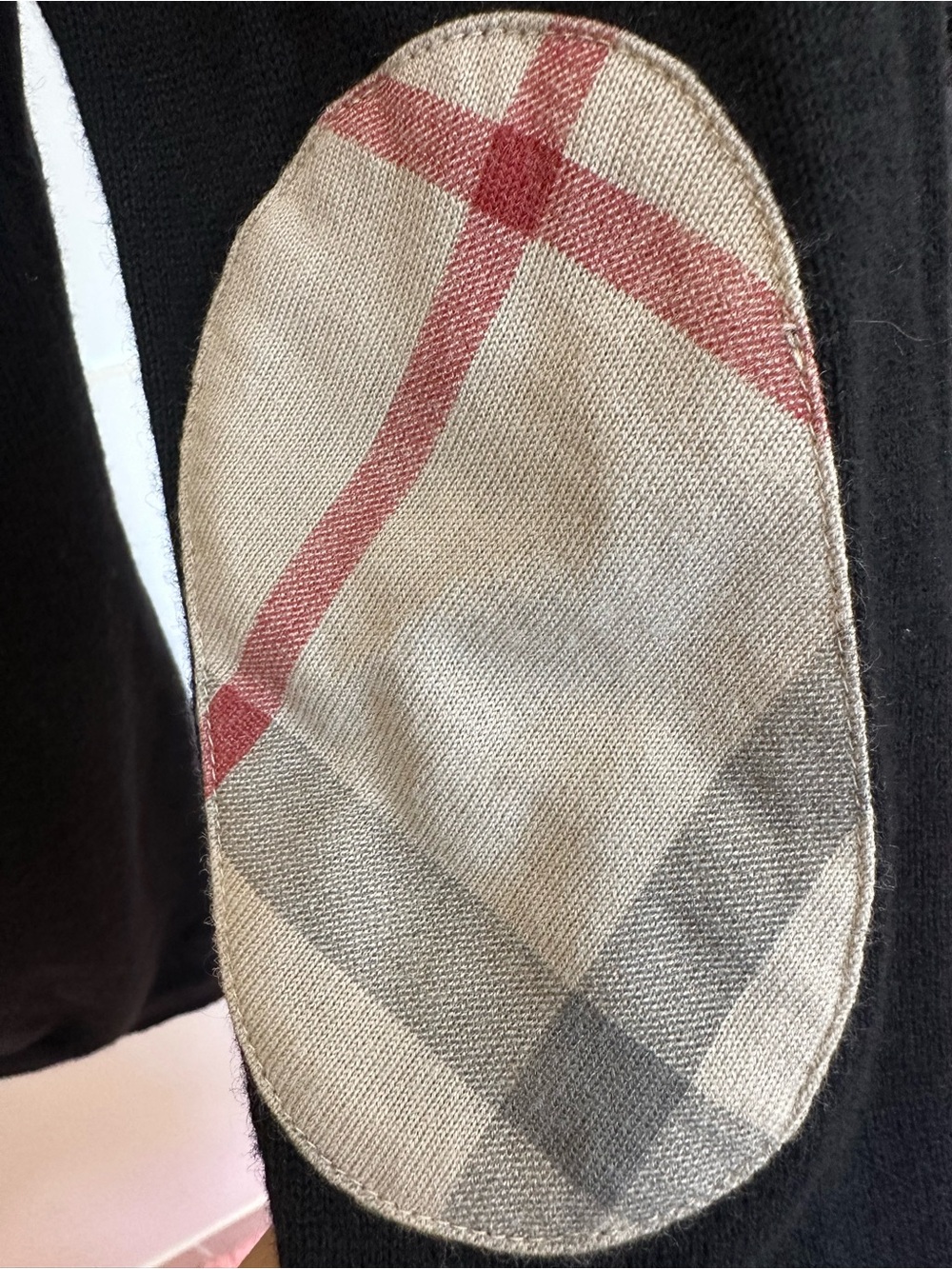 Burberry Brit Black Cotton Cashmere Cardigan w/ Check Elbow Patches Size S - Picture 3 of 8